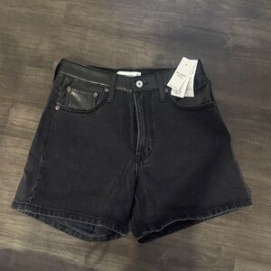 Abercrombie & Fitch The Dad Short Black Denim Shorts with Faux Leather Trim